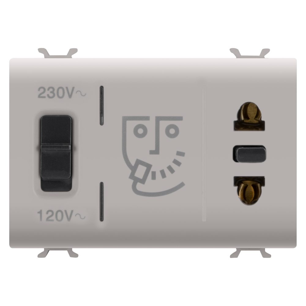  norma euroamericana con transformador de aislamiento - 230vca - 50/60 hz - 3 módulos - beige natural satinado - chorusmart