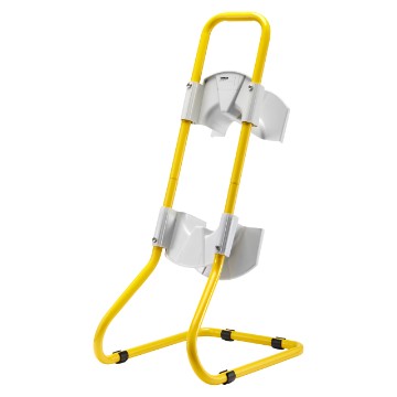 Soporte en tubo metálico pintado en amarillo para prevención de accidentes dotado de soporte para cables de hasta 20 m