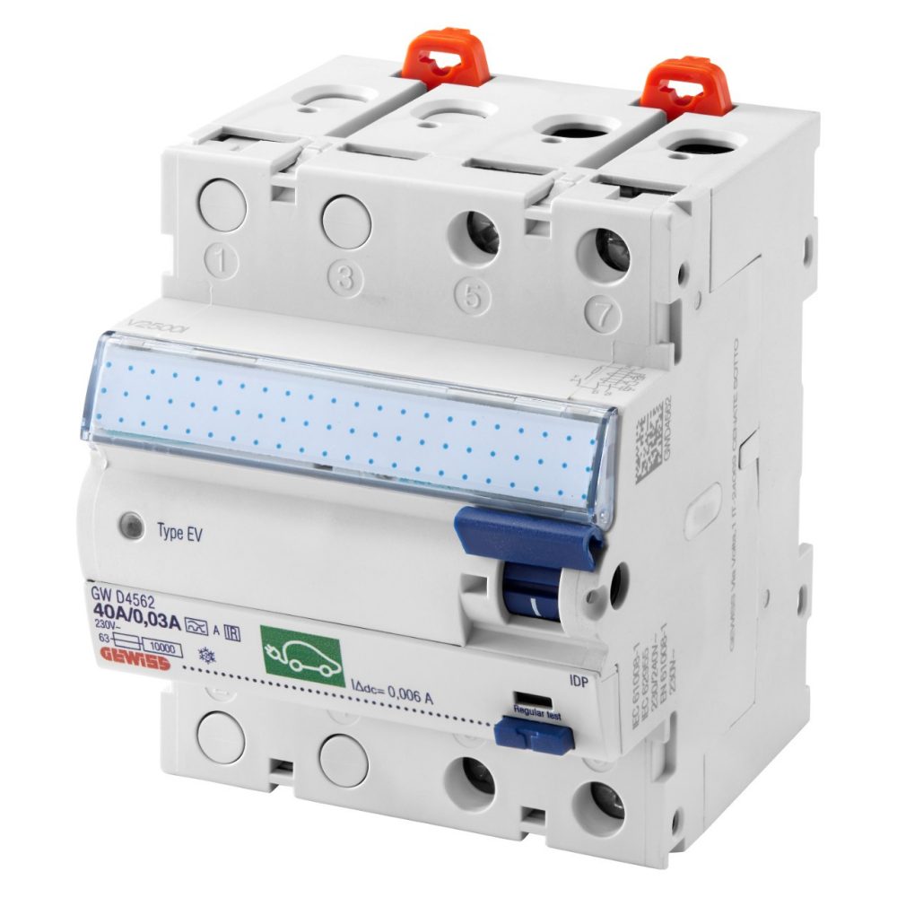  FEHLERSTROM-SCHUTZSCHALTER FÜR ELEKTROFAHRZEUG-LADESTATIONEN - IDP - 2P 40A TYP A[EV] Idn=0,03A - 4 TE