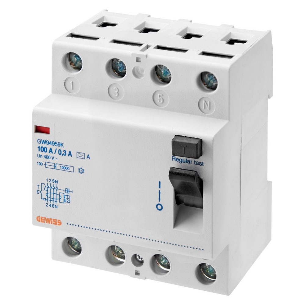 aardlekschakelaar 4p 100a 30ma a-type[ir] pulsbestendig 4 module - idp serie