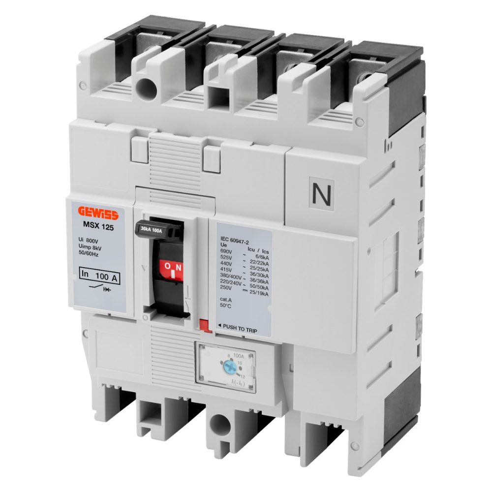 msx 125 - interruttore magnetotermico scatolato - termica regolabile - magnetica fissa per protezione generatori - tmg - 36ka 4p 100a 690v