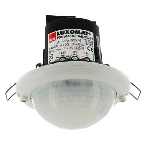 SENSORE DI PRESENZA CON 2 SENSORI DI LUCE DALI MASTER IP20 A PLAFONE - OTTICA B PER GRANDI AREE - ALTEZZA MASSIMA D'INSTALLAZIONE 10M.