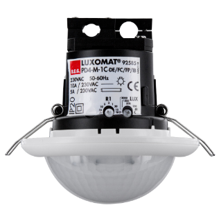 PRESENCE SENSOR ON/OFF MASTER IP20 WITH INTEGRATED TWILIGHT SENSOR RECESSED - OPTIC B FOR BIG AREAS - MAXIMUM INSTALLATION HEIGHT 10 M.