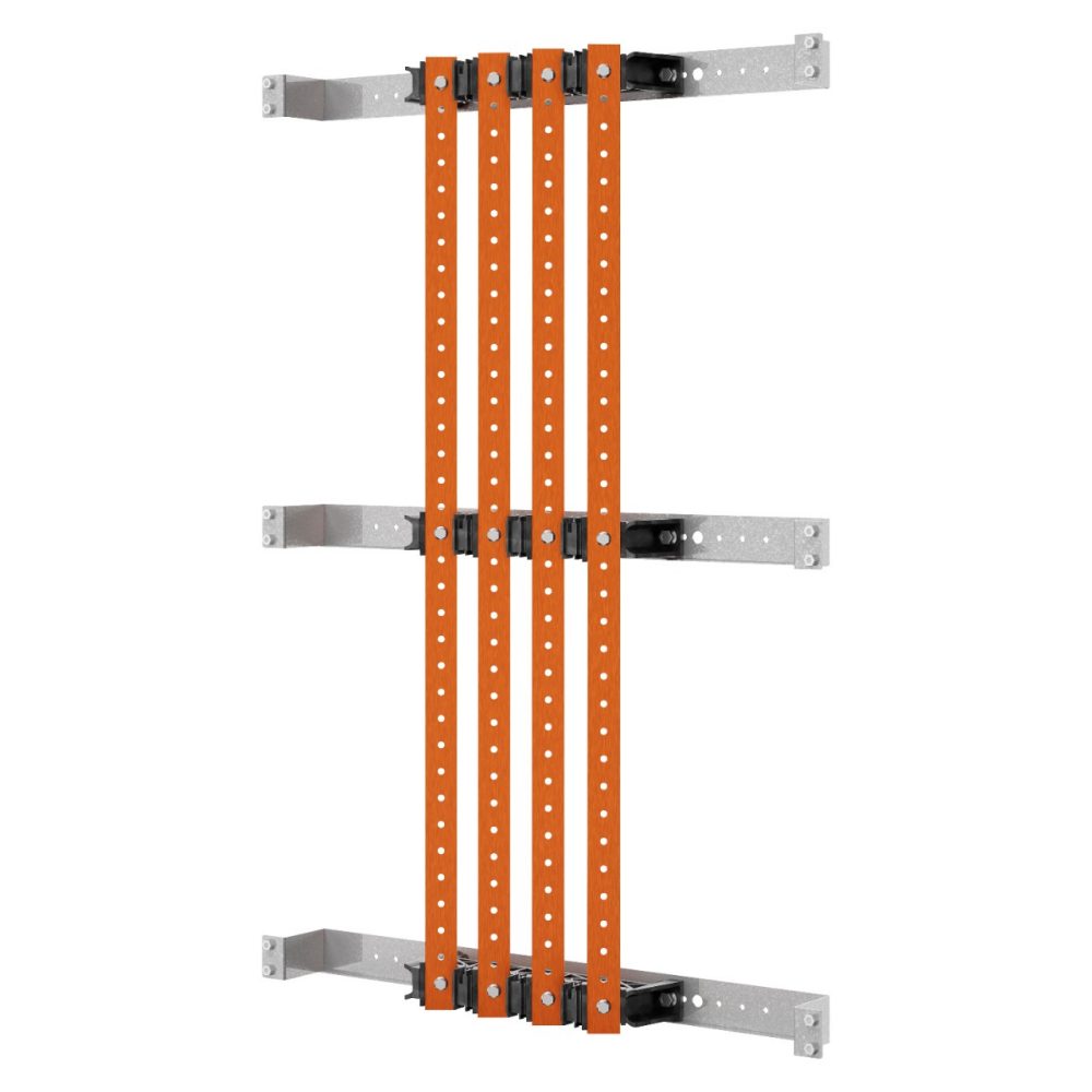  TWEE STUKS BUSBARHOUDERS - VOOR VLAKKE BUSBARS 30x10 - 630 A - VOOR STRUCTUREN D=400 - STRUCTUREN L=850 - VOOR QDX 630H