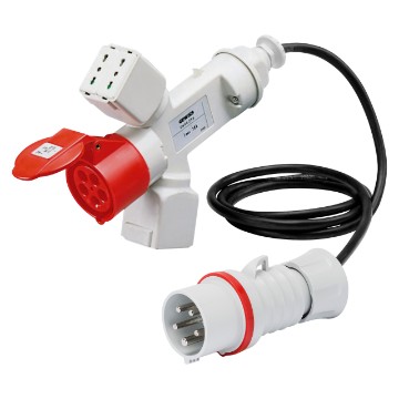 Conversieadaptershunt met 2 m flexibele kabel:&lt;BR>IEC 309-stekker IP44 residentiële contactdozen/IEC 309-koppeling voor contactdozen IP44 - 50/60 Hz