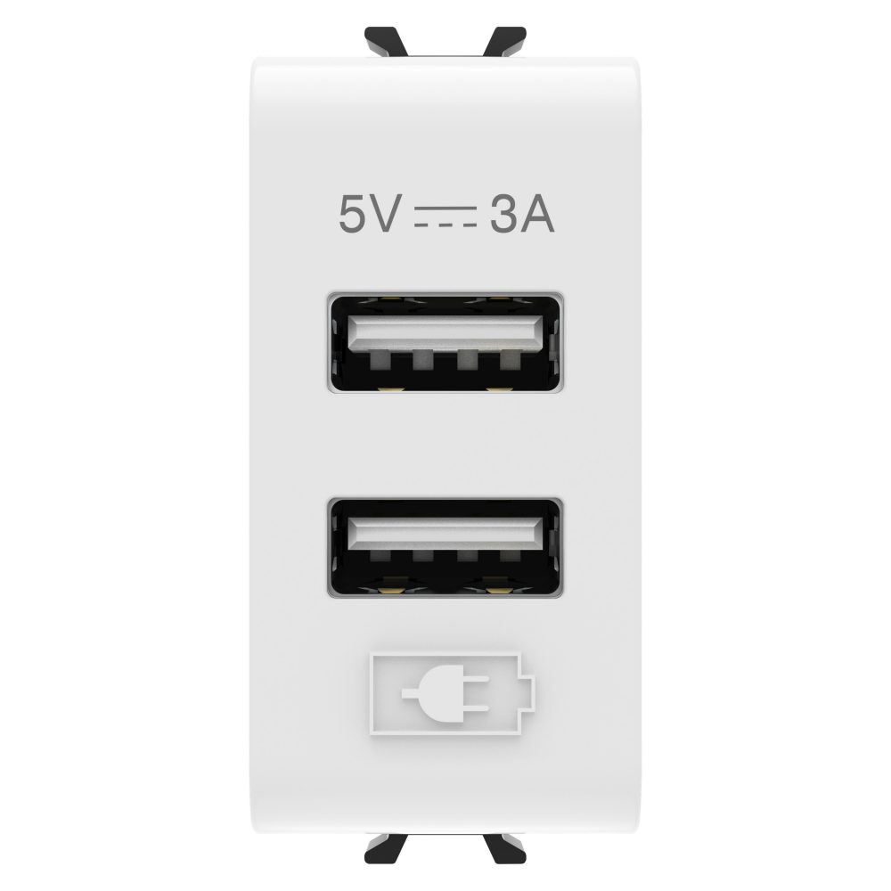  alimentatore usb - tipo a+a - 3a - bianco lucido - 1 modulo - chorusmart