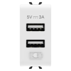 ÎNCĂRCĂTOR USB - TIP A+A - 3A - ALB LUCIOS - 1 MODUL - CHORUSMART