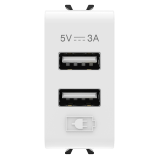 USB CHARGER - A+A TYPE - 3A - GLOSSY WHITE - 1 MODULE - CHORUS
