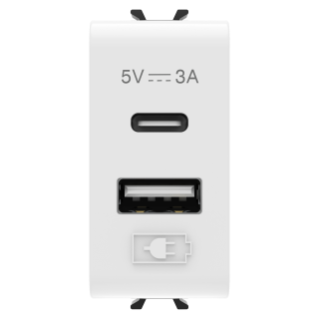USB CHARGER - A+C TYPE - 3A - GLOSSY WHITE - 1 MODULE - CHORUS