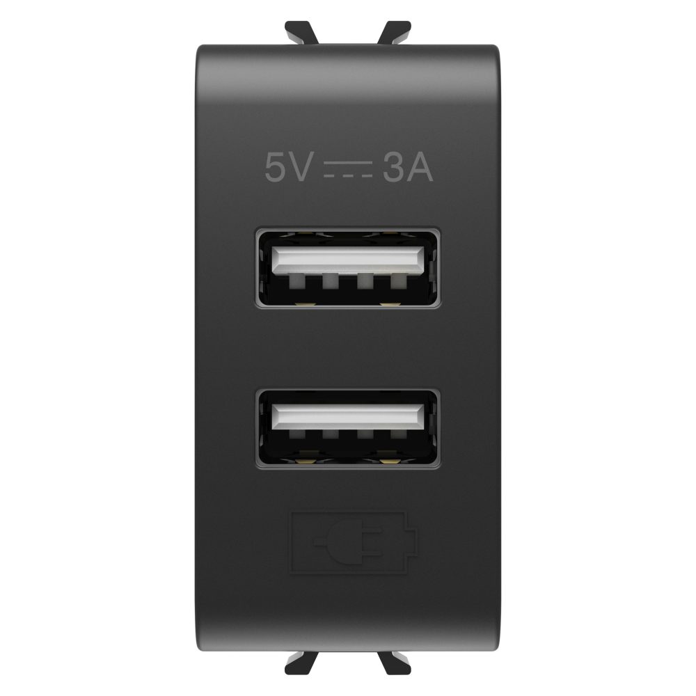  alimentatore usb - tipo a+a - 3a - nero satinato - 1 modulo - chorusmart