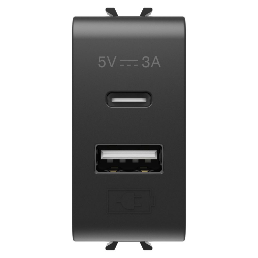  FUENTE DE ALIMENTACIÓN USB - TIPO A+C - 3A - NEGRO SATINADO - 1 MÓDULO - CHORUSMART
