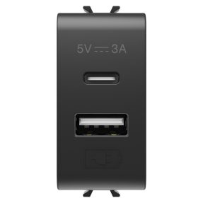 ÎNCĂRCĂTOR USB - TIP A+C - 3A - NEGRU SATINAT - 1 MODUL - CHORUSMART