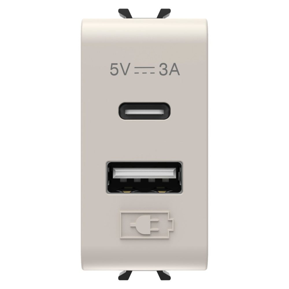  USB TÖLTŐ - A+C TÍPUS - 3A - SZATÉN BÉZS- 1 MODULOS - CHORUSMART