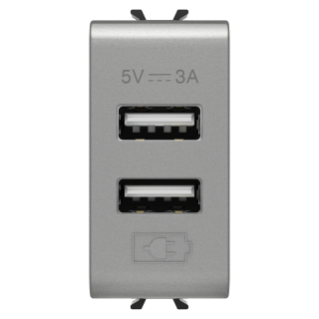 USB CHARGER - A+A TYPE - 3A - TITANIUM - 1 MODULE - CHORUS