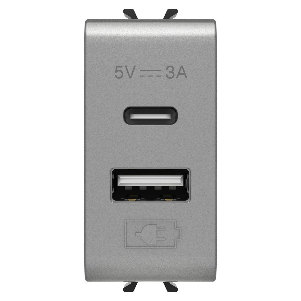  usb charger - a+c type - 3a - titanium - 1 module - chorusmart