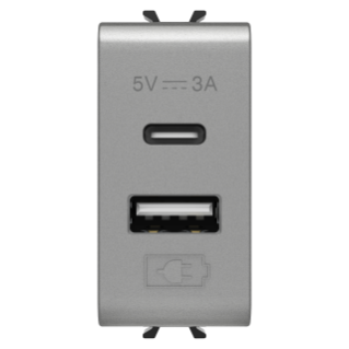 USB CHARGER - A+C TYPE - 3A - TITANIUM - 1 MODULE - CHORUS