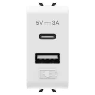 USB CHARGER - A+C TYPE - 3A - SATIN WHITE - 1 MODULE - CHORUS
