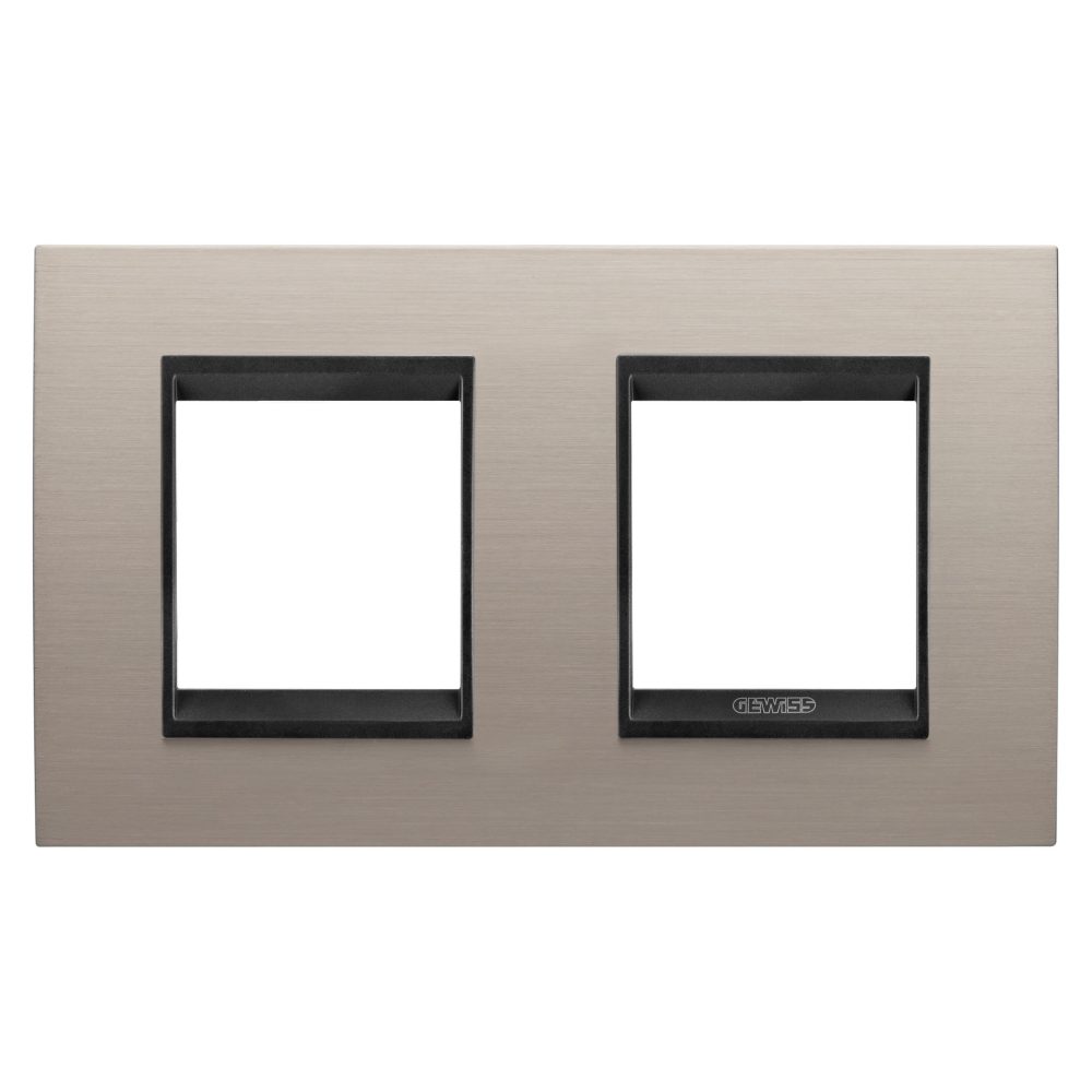  lux international plate - in metal - 2+2 modules horizontal - brushed aluminium lavy - inner frame matt black - chorusmart