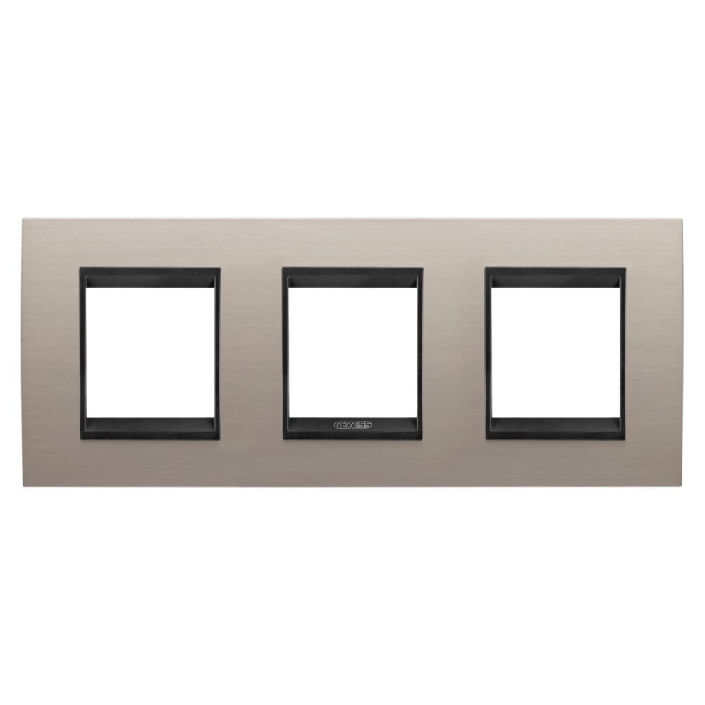  PLACA LUX INTERNATIONAL - EN METAL - 2+2+2 MÓDULOS HORIZONTAL - ALUMINIO CEPILLADO LAVY - MARCO INTERIOR NEGRO MATE - CHORUSMART