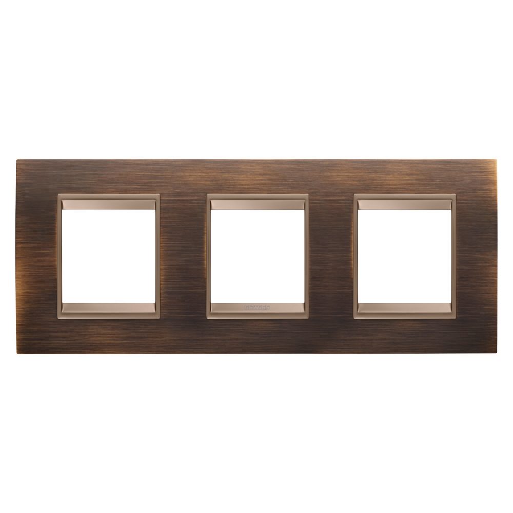  lux international plate - in metal - 2+2+2 modules horizontal - antique brass lavy - inner frame matt dark bronze - chorusmart