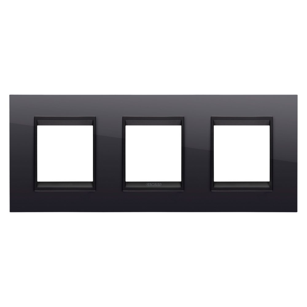  placca lux international - in tecnopolimero - 2+2+2 posti orizzontale - nero toner lavy - cornice nero opaco - chorusmart