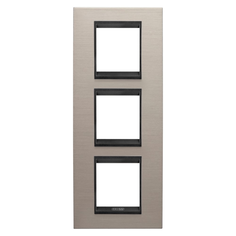  lux international plate - in metal - 2+2+2 modules vertical - brushed aluminium lavy - inner frame matt black - chorusmart