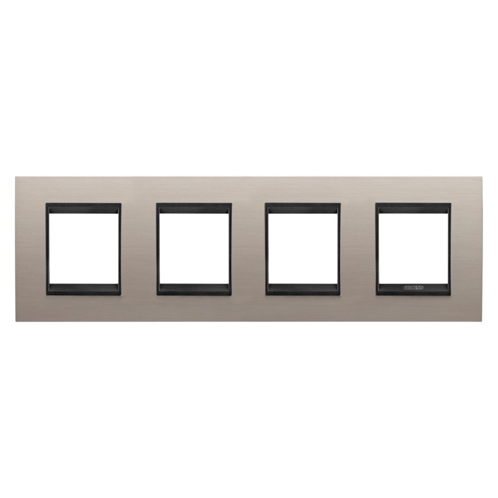  lux international plate - in metal - 2+2+2+2 modules horizontal - brushed aluminium lavy - inner frame matt black - chorusmart