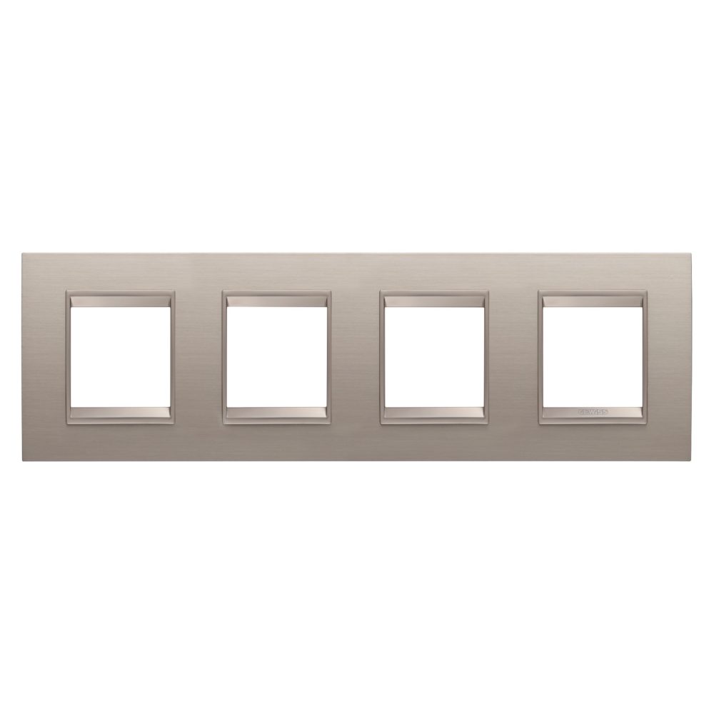  placca lux international - in metallo - 2+2+2+2 posti orizzontale - alluminio spazzolato - cornice bronzo chiaro opaco - chorusmart