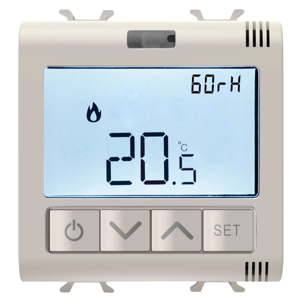  termostato connesso con misura umidita' - zigbee - 100-240v ac 50/60 hz - na 5a (ac1) 240v ac - 2 moduli - natural beige satinato - chorusmart