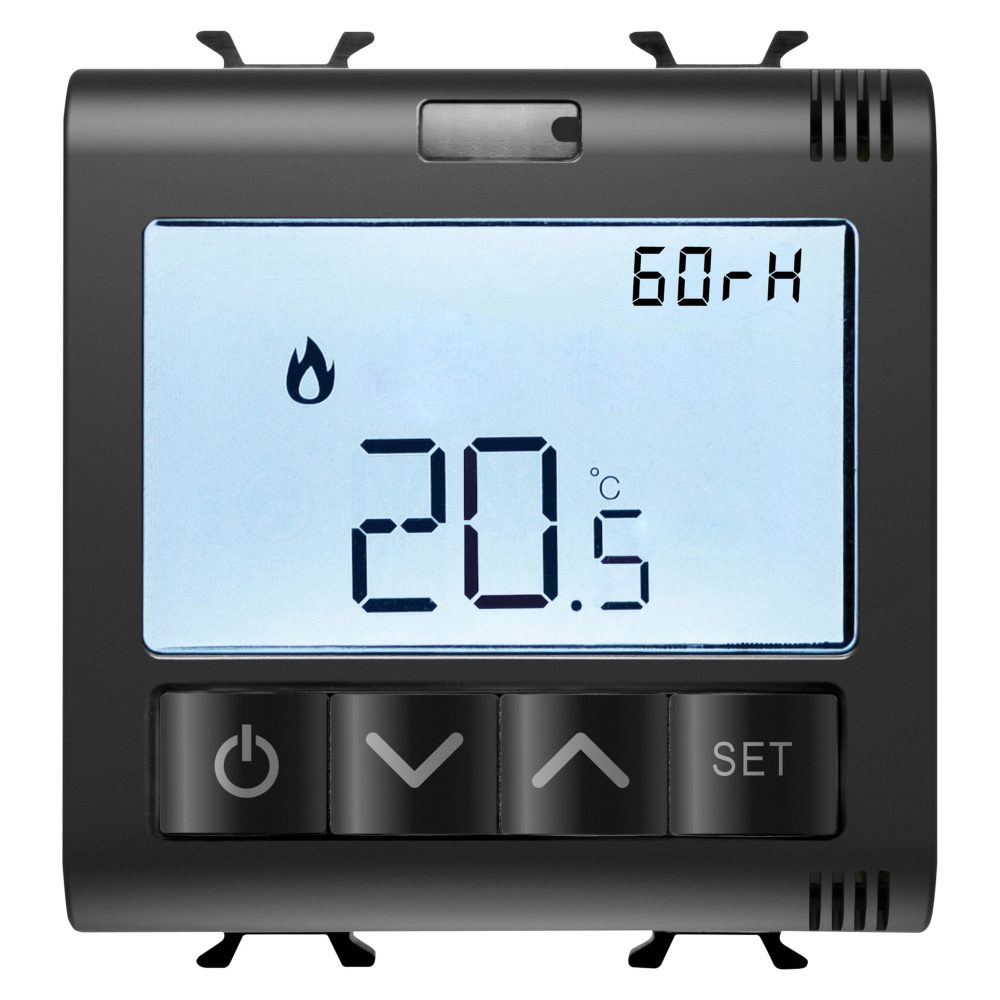 připojený termostat s měřením vlhkosti – zigbee – 100-240 v ac 50/60 hz – na 5 a (ac1) 240 v ac – 2 moduly – matná černá – chorusmart