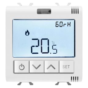 termostato connesso con misura umidita' - zigbee - 100-240v ac 50/60 hz - na 5a (ac1) 240v ac - 2 moduli - bianco lucido - chorusmart