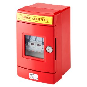 coffret chaufferie monophasé - 1 départ 1p+n 16a - 1 départ 1p+n 10a - 2 voyants - ip55 - rouge ral3000