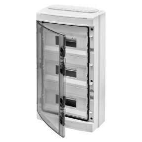distribution board - german standard - (12x3)36modules - ip65 - terminal block and interchangeable flanges - with smoked transparent door