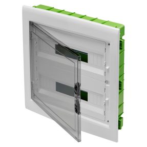 VERTEILER - GREEN WALL - FÜR LEICHTBAU- UND HOHLWÄNDE - MIT TRANSPARENTER RAUCHGLASTÜR UND ABNEHMBAREN GERÄTETRÄGER - 36 (18X2) MODULE IP40