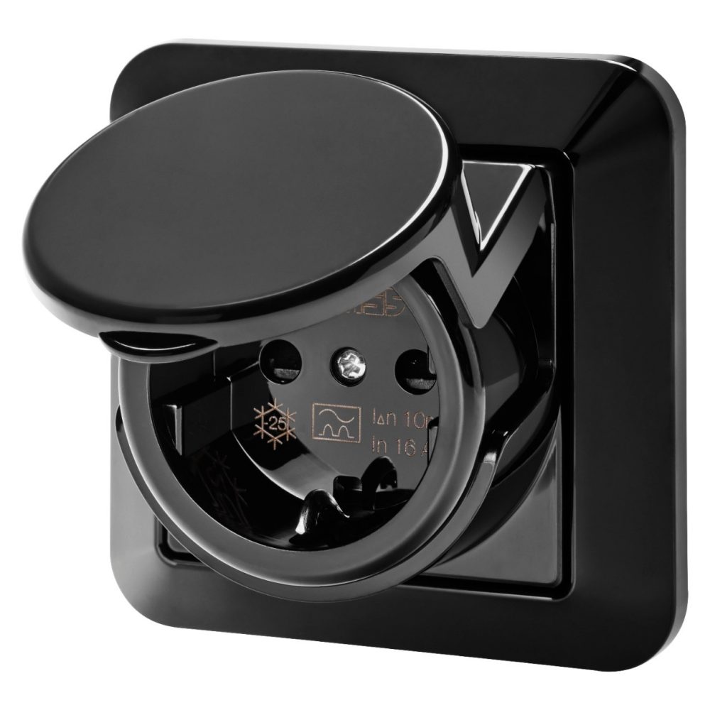 PRESA INTERRUTTORE DIFFERENZIALE CON PLACCA - 16A 10mA IP44 - COLORE NERO