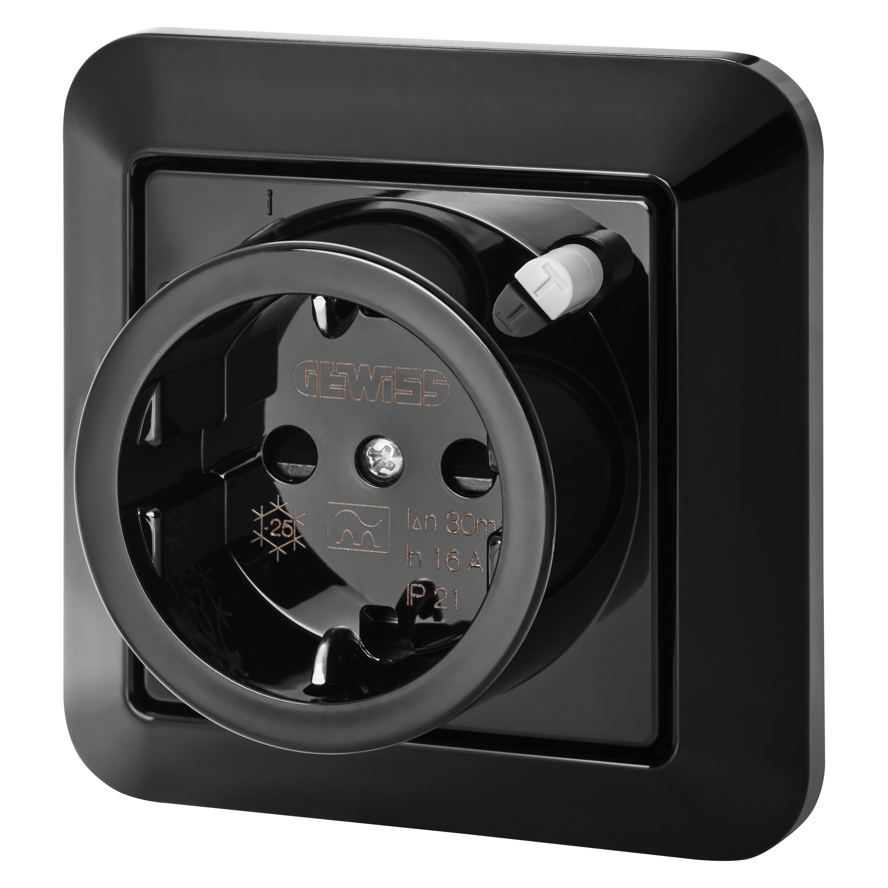 RCD SAFETY SOCKET - 16A 30mA IP21 - BLACK COLOUR | Gewiss