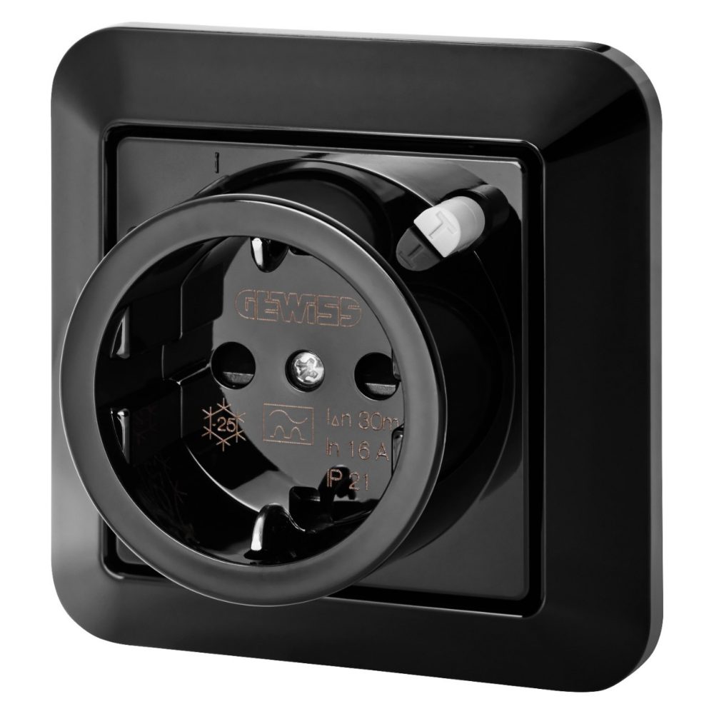  PRESA INTERRUTTORE DIFFERENZIALE CON PLACCA - 16A 30mA IP21 - COLORE NERO