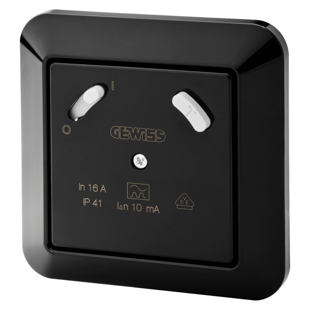  INTERRUTTORE DIFFERENZIALE CON PLACCA - 16A 10mA IP41 - COLORE NERO