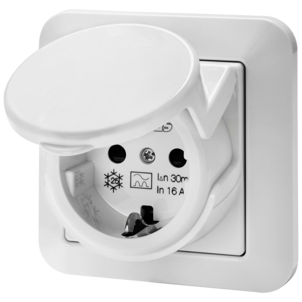  PRESA INTERRUTTORE DIFFERENZIALE CON PLACCA - 16A 30mA IP44 - COLORE BIANCO