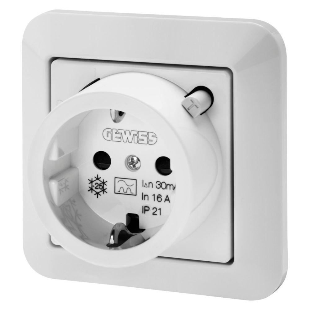  PRESA INTERRUTTORE DIFFERENZIALE CON PLACCA - 16A 30mA IP21 - COLORE BIANCO