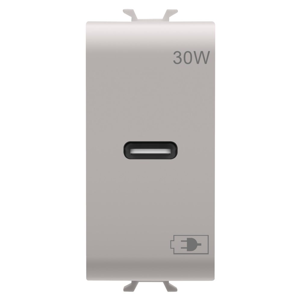 usb charger - c type - 30w power delivery - satin natural beige - 1 module - chorusmart