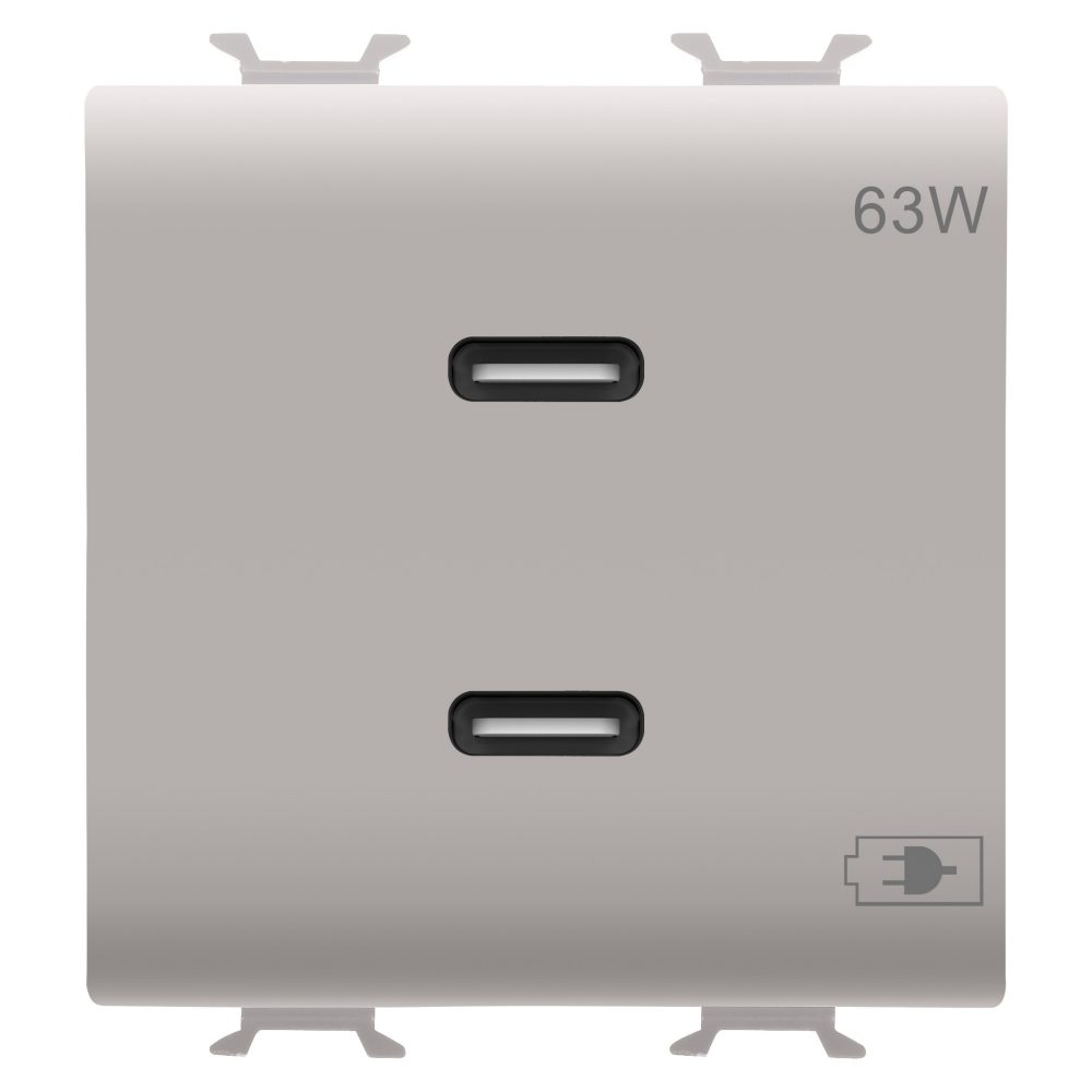 usb charger - c+c type - 63w power delivery - satin natural beige - 2 modules - chorusmart