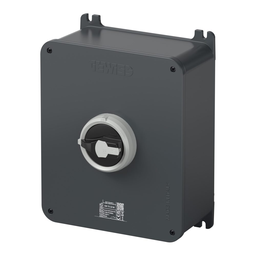  interruttore sezionatore rotativo - hp - da parete - comando - cassetta in alluminio - 100a 3p - manopola nera lucchettabile - ip66/ip69
