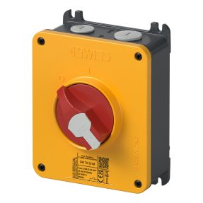 INTERRUTTORE SEZIONATORE ROTATIVO - HP - DA PARETE - EMERGENZA - CASSETTA IN ALLUMINIO - 40A 3P+N - MANOPOLA ROSSA LUCCHETTABILE - IP66/IP69