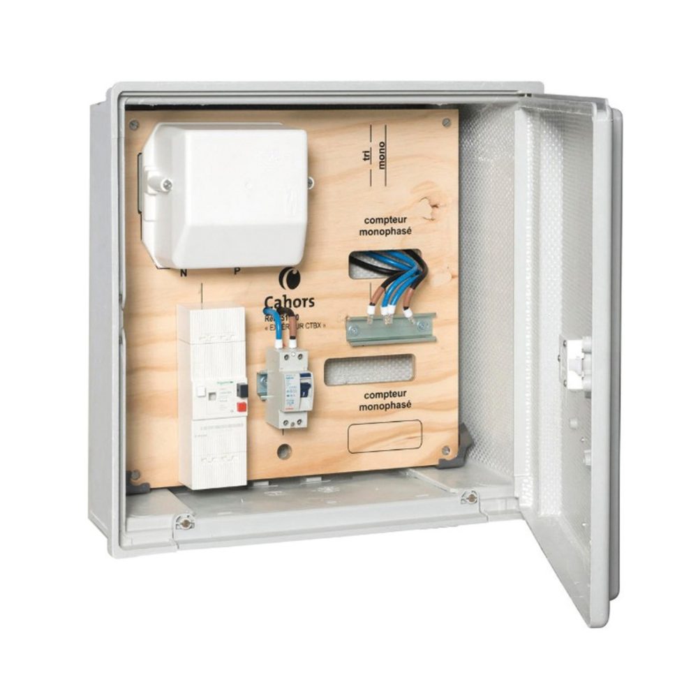  coffret de branchement tarif bleu tri+neutre - cuve s15 - db 4p 30/45/60a - 500 ma - 36 kva - inter. différentiel 4p 63a 30ma - ip43