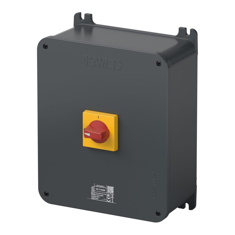  rotary isolator switch - hp - surface-mounting - emergency - aluminium enclosure - 63a 6p - lockable red knob - ip66/ip69