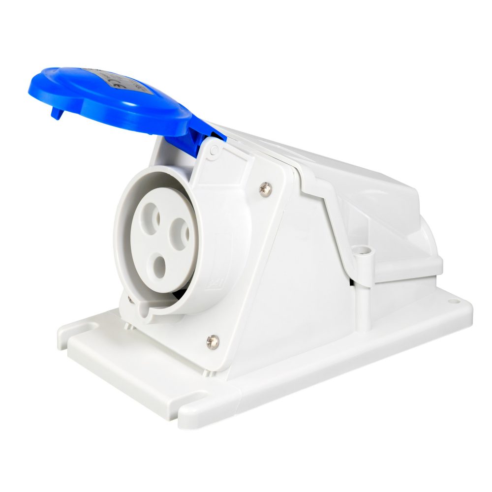  base fija de pared a 90° - ip44 - 2p+t 32a 200-250v 50/60hz - azul - 6h - conexionado de tornillo