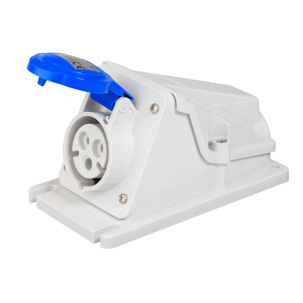  presa fissa da parete a 90° - ip44 - 2p+t 16a 200-250v 50/60hz - blu - 6h - cablaggio a vite