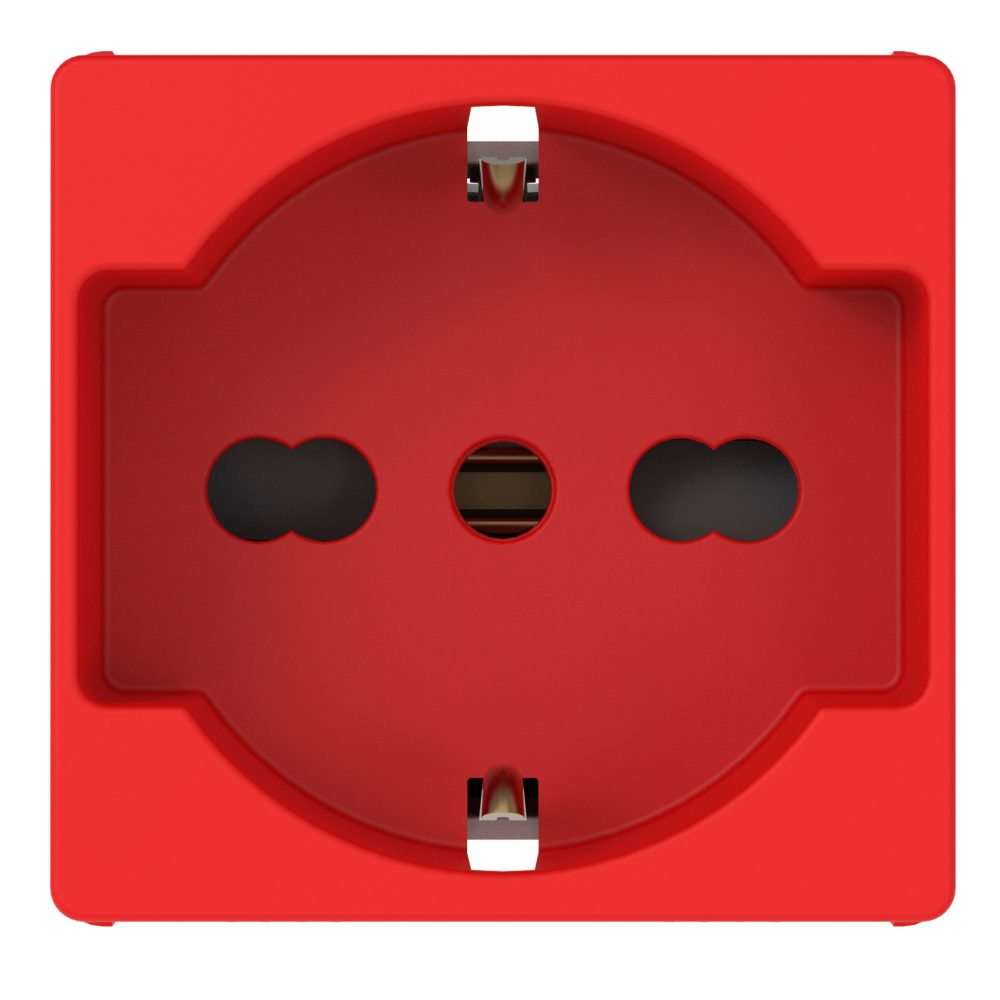 presa standard italiano/tedesco 250v ac - per linee dedicate - 2p+t 16a bivalente - p40 - 2 moduli - rosso - system pura