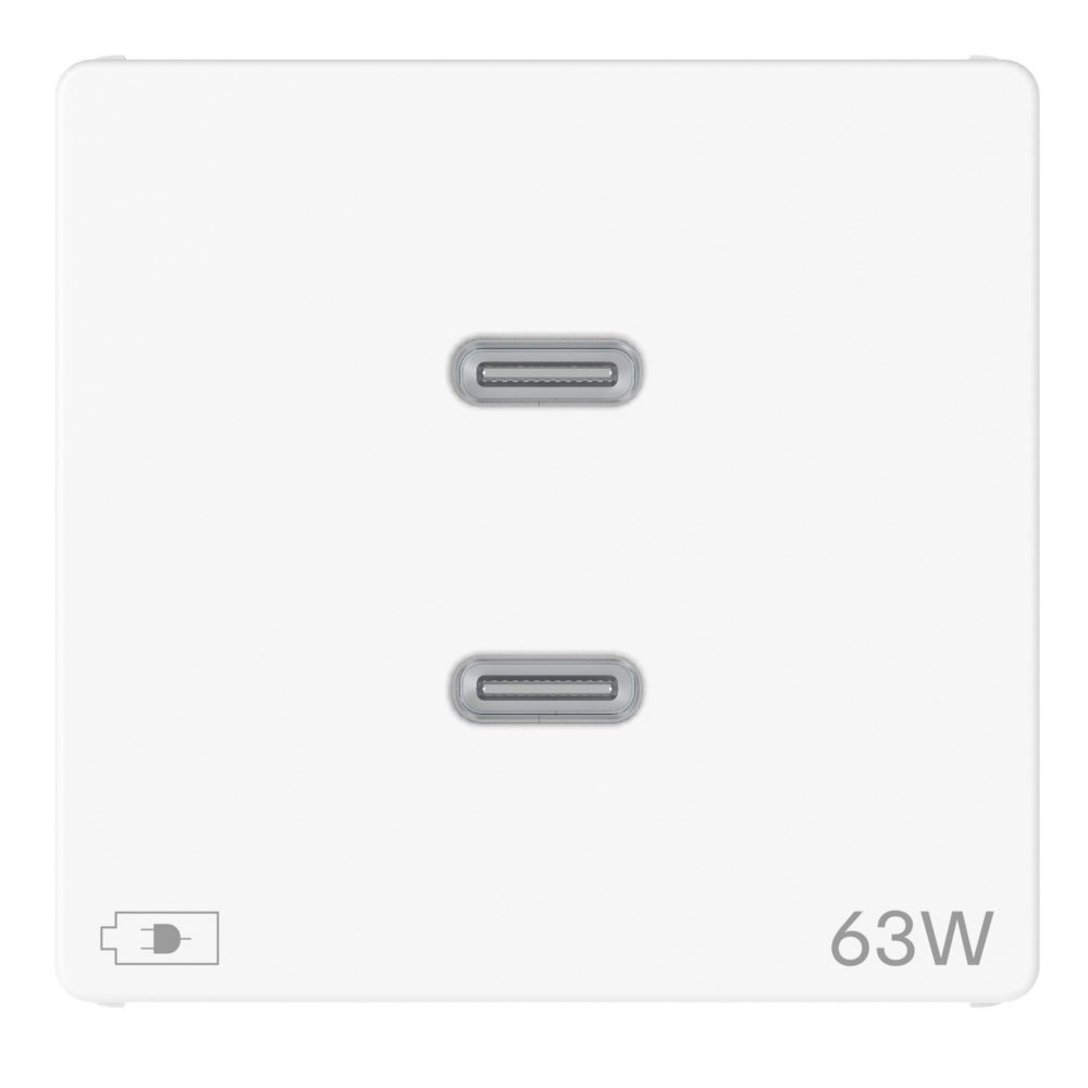 alimentatore usb - tipo c+c - 63w power delivery - pps - 100-240v ac 50/60hz - 2 moduli - bianco lucido - system pura